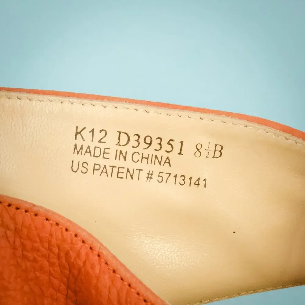 Cole Haan Size 8.5 Orange Gold Metallic Leather Back Zip Cork Wedge Heel Sandals